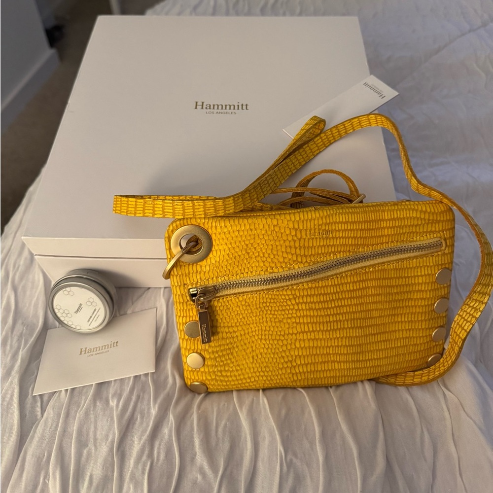 Hammitt Yellow Textured Crossbody Bag with Metallic Accents